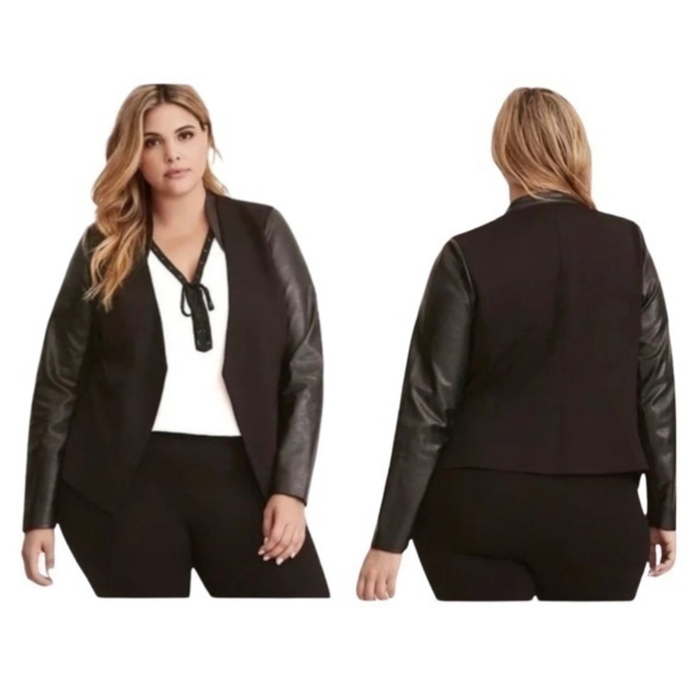 Torrid black faux leather and ponte stand collar jacket 2X 18 20